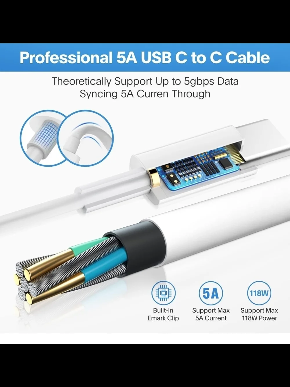 USB-C Wall Charger Adapter with USB-C to USB-C Cable - White